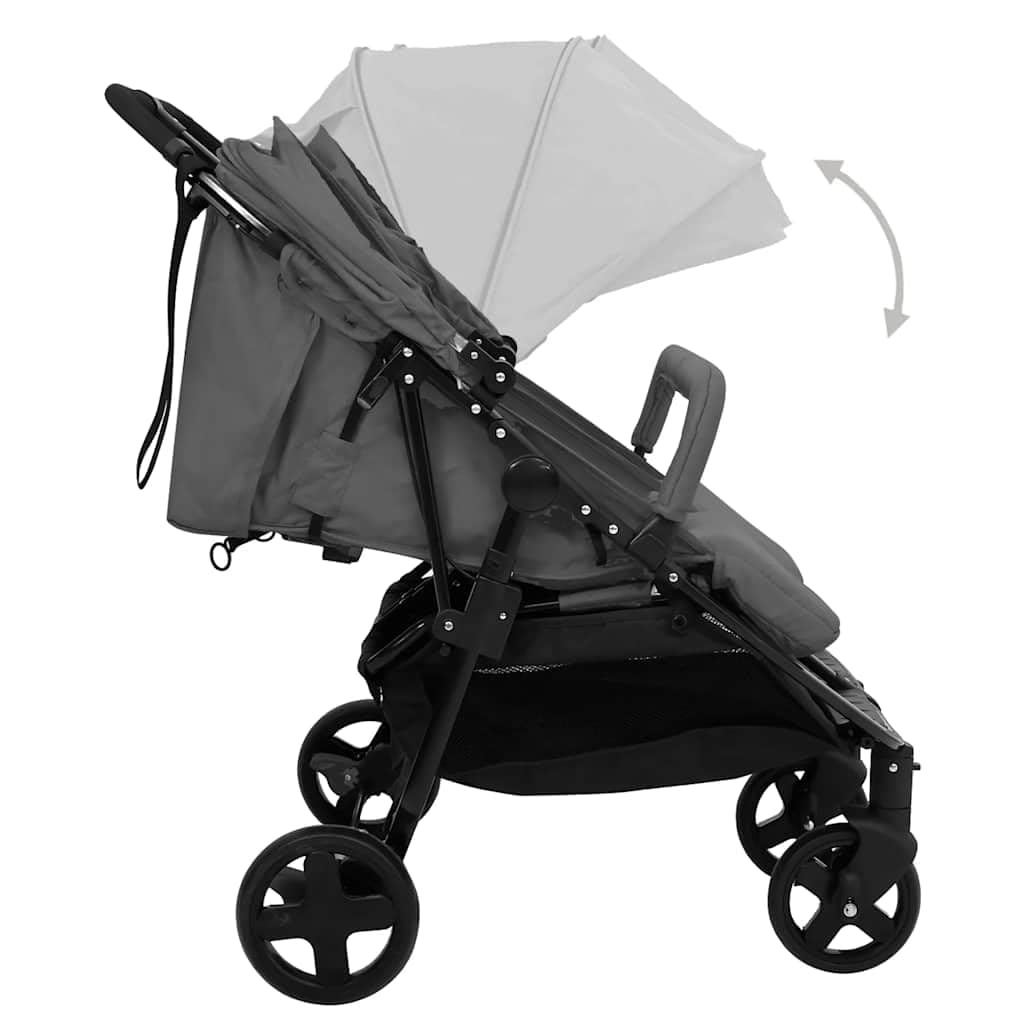 vidaXL Baby Geschwisterwagen klappbar Zwillingsbuggy Stahl dunkelgrau