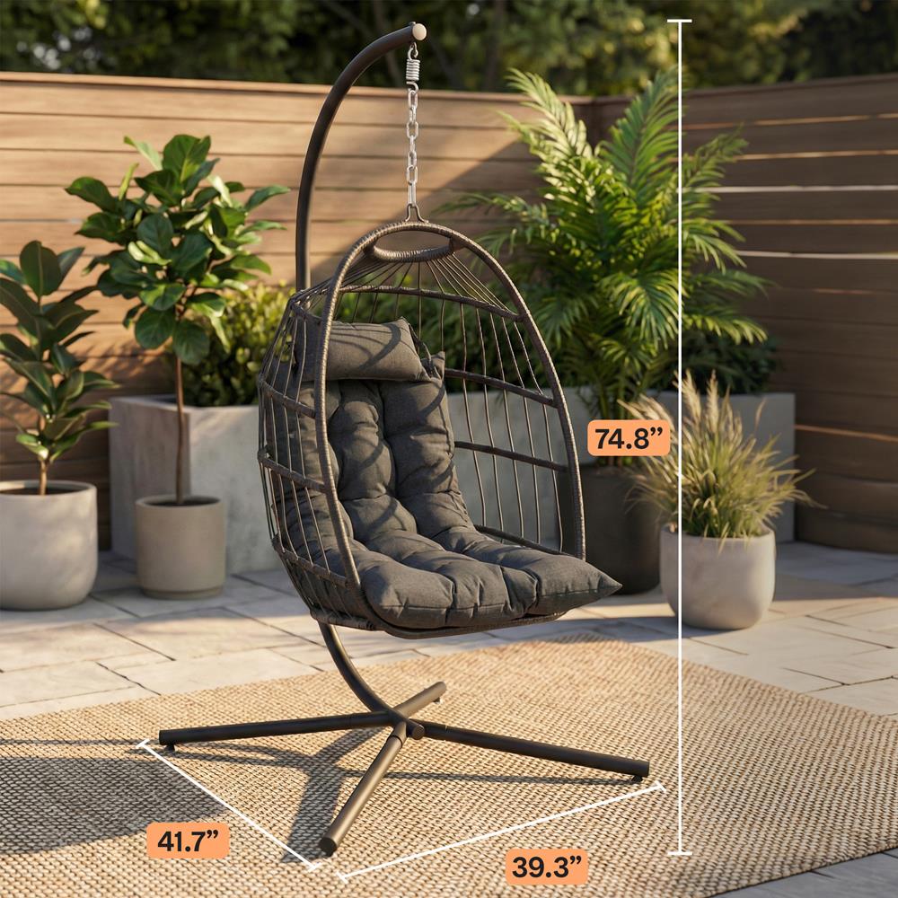 Serenelife Furniture Hängesessel Rattan grau faltbar 350 lbs