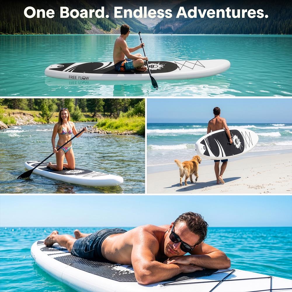 Serenelife SUP Board aufblasbar Schwarz 126 Zoll Komplettset