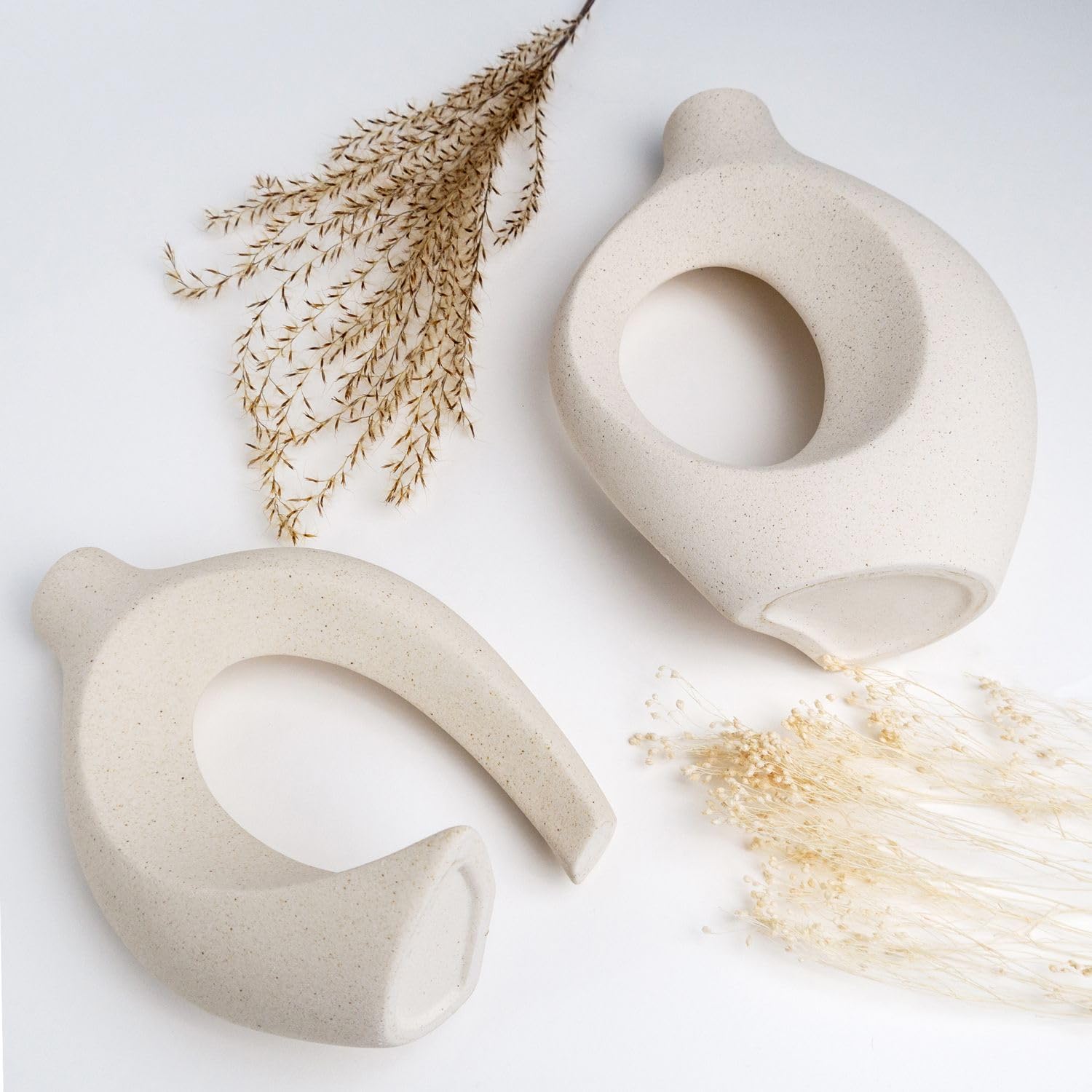 Intirilife Vase Weiß Matt Keramik Donut 2er Set Boho