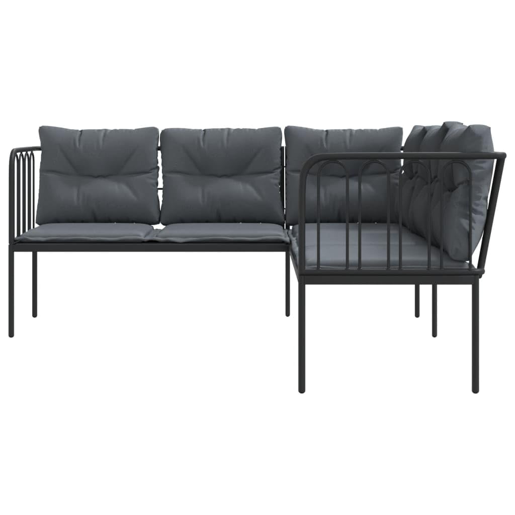 vidaXL Gartensofa L-Form Schwarz Textilene mit Kissen