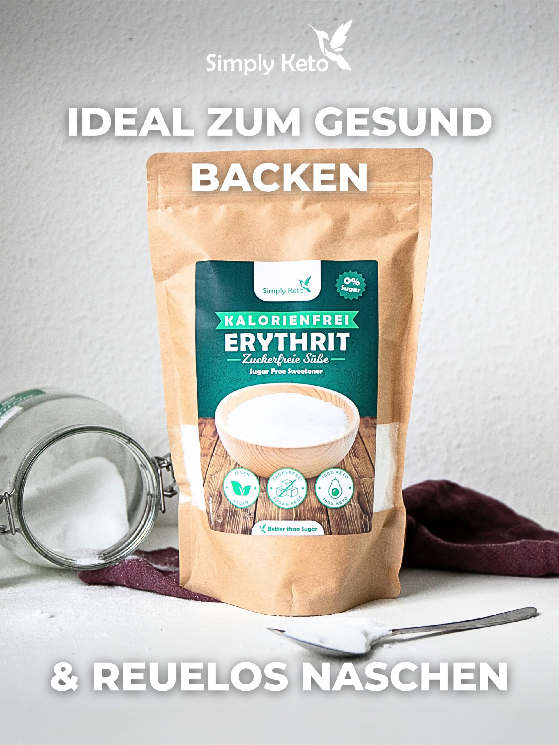 Keto Erythrit Zuckerersatz 1kg kalorienfrei vegan