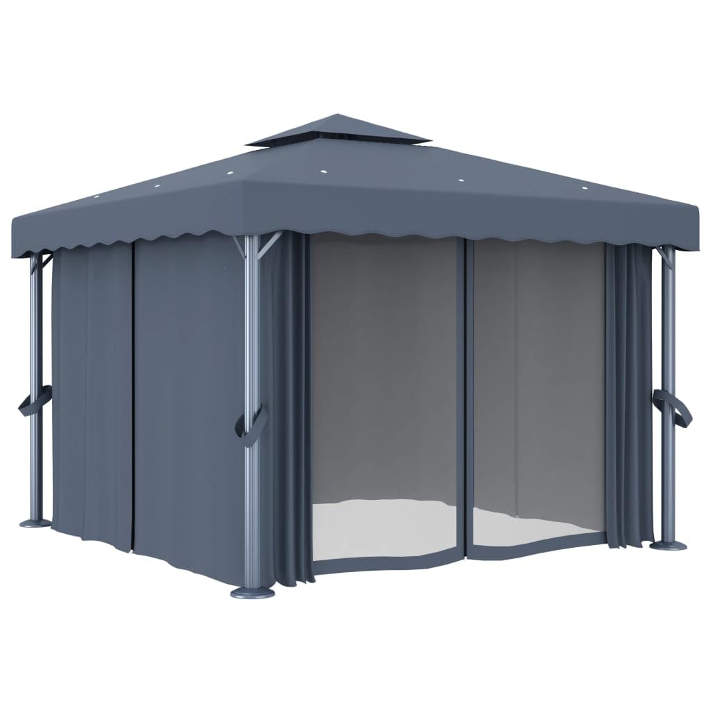 vidaXL Heim & Garten Pavillon 3x3 m Anthrazit mit Vorhängen LED