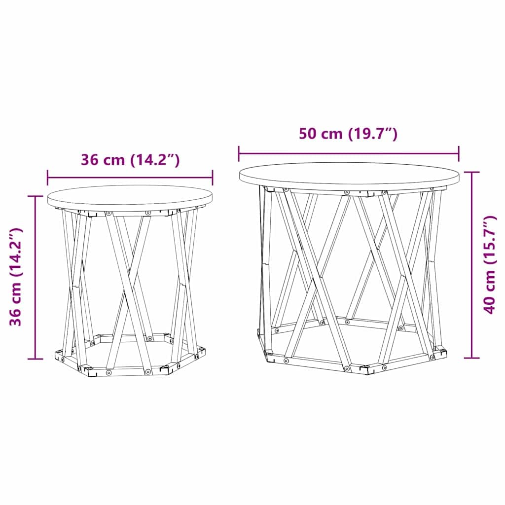 vidaXL Möbel Beistelltisch 2 Stk Schwarze Eiche 50cm