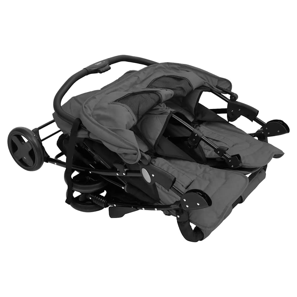 vidaXL Geschwisterwagen Zwillingsbuggy Dunkelgrau Stahl 80x96x104