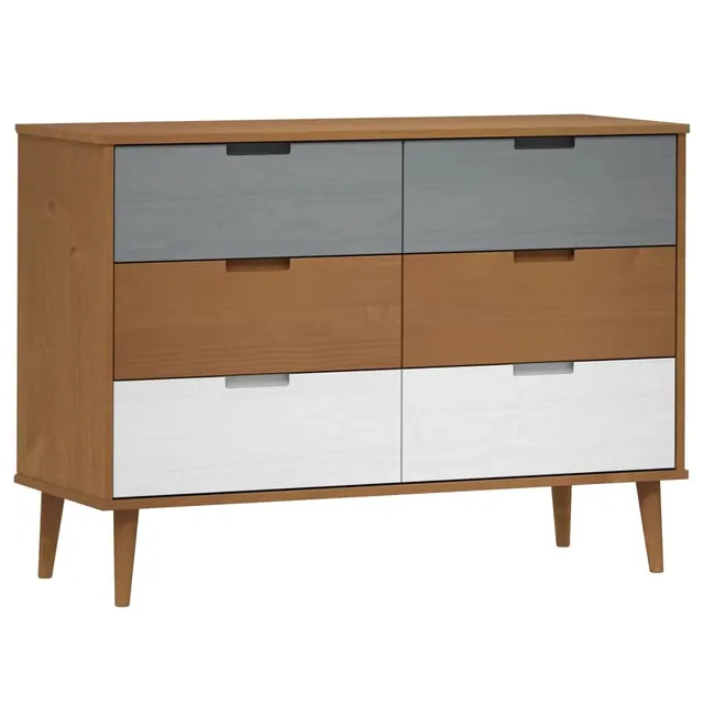 vidaXL Kommode Braun-Weiß 113 cm Kiefer 6 Schubladen