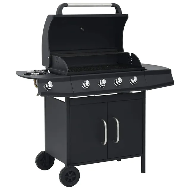 vidaXL Gasgrill 4+1 Flammen Grill Schwarz Stahl