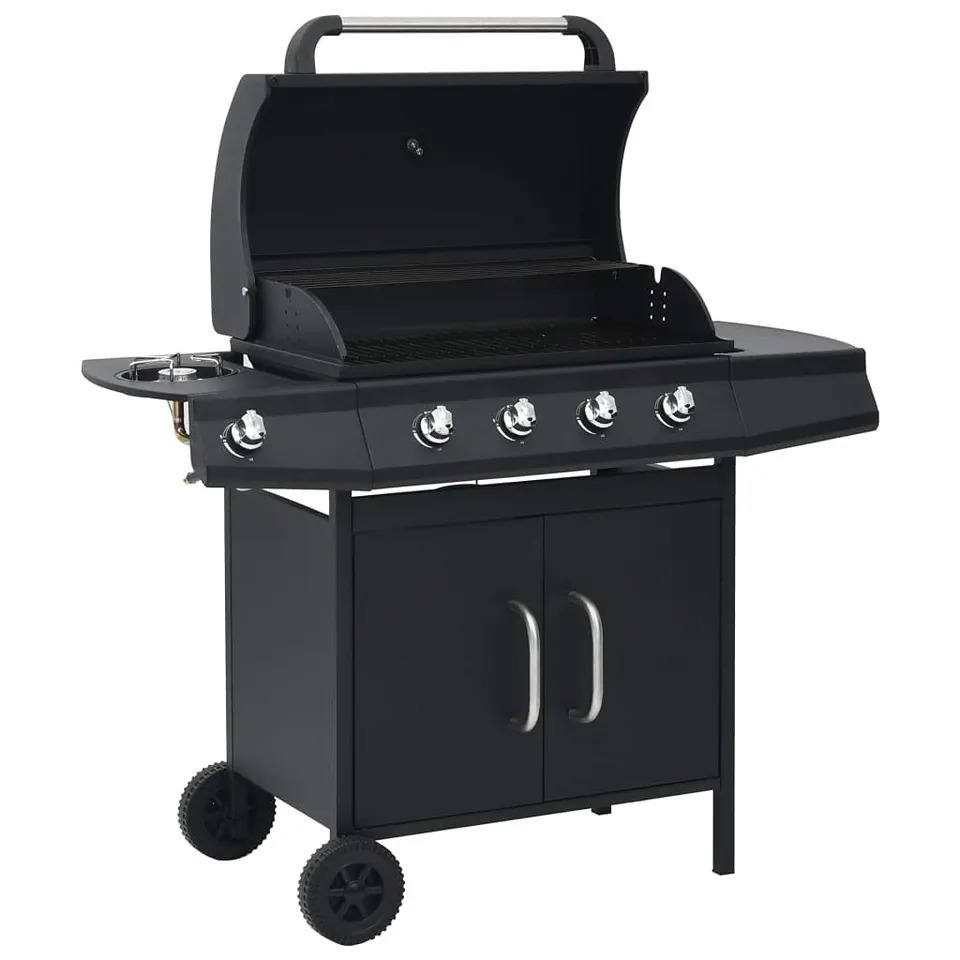 vidaXL Gasgrill 4+1 Flammen Grill Schwarz Stahl