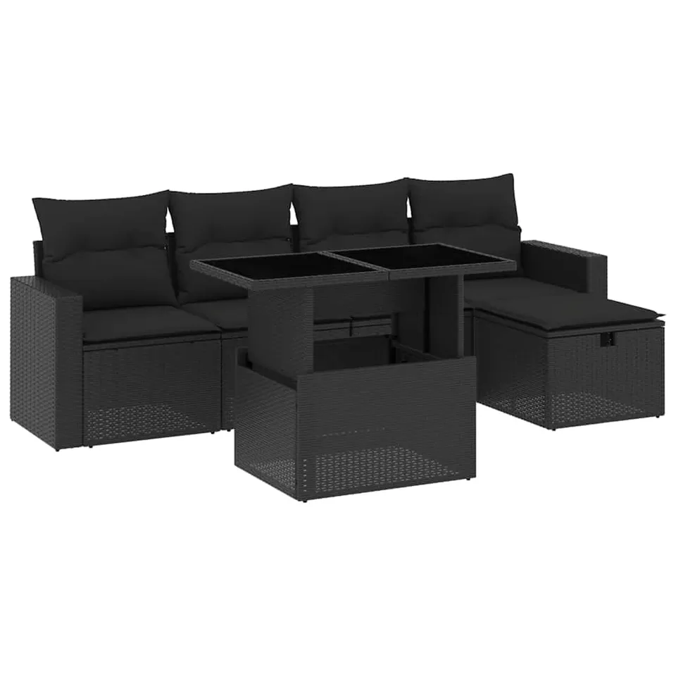 vidaXL Heim & Garten 6-tlg. Garten-Sofagarnitur Schwarz Rattan