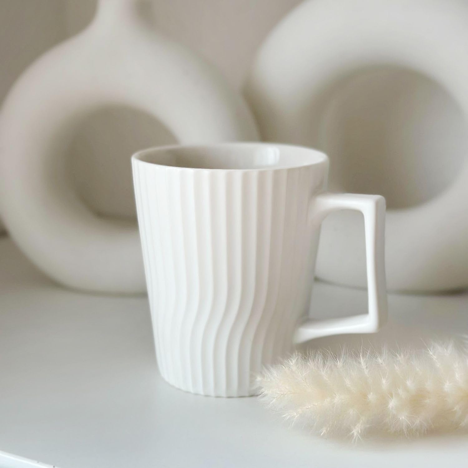 Intirilife Küche Kaffee Tasse Weiß 400 ml 1 Tasse gerillt