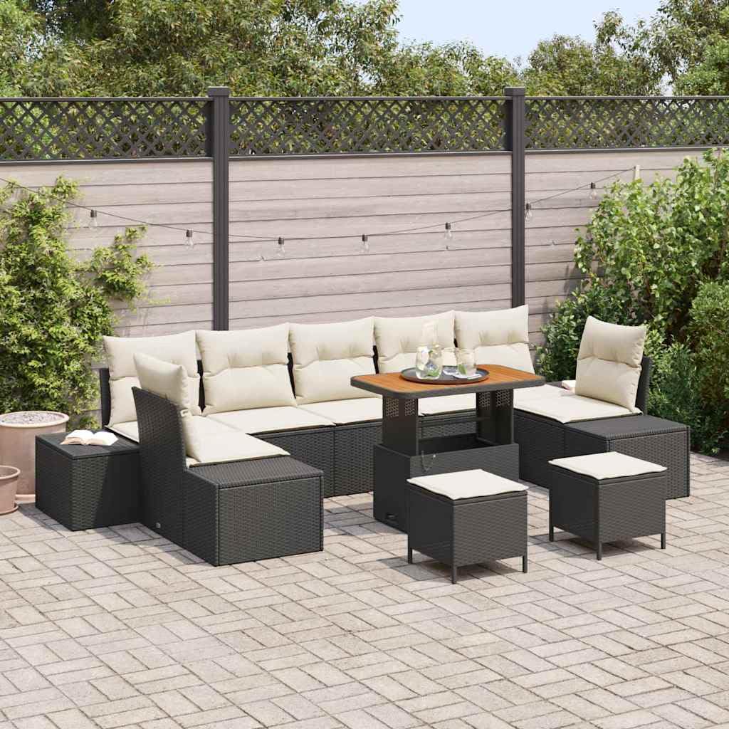 vidaXL Heim & Garten Gartensofa-Set 10-tlg Schwarz-Cremeweiß