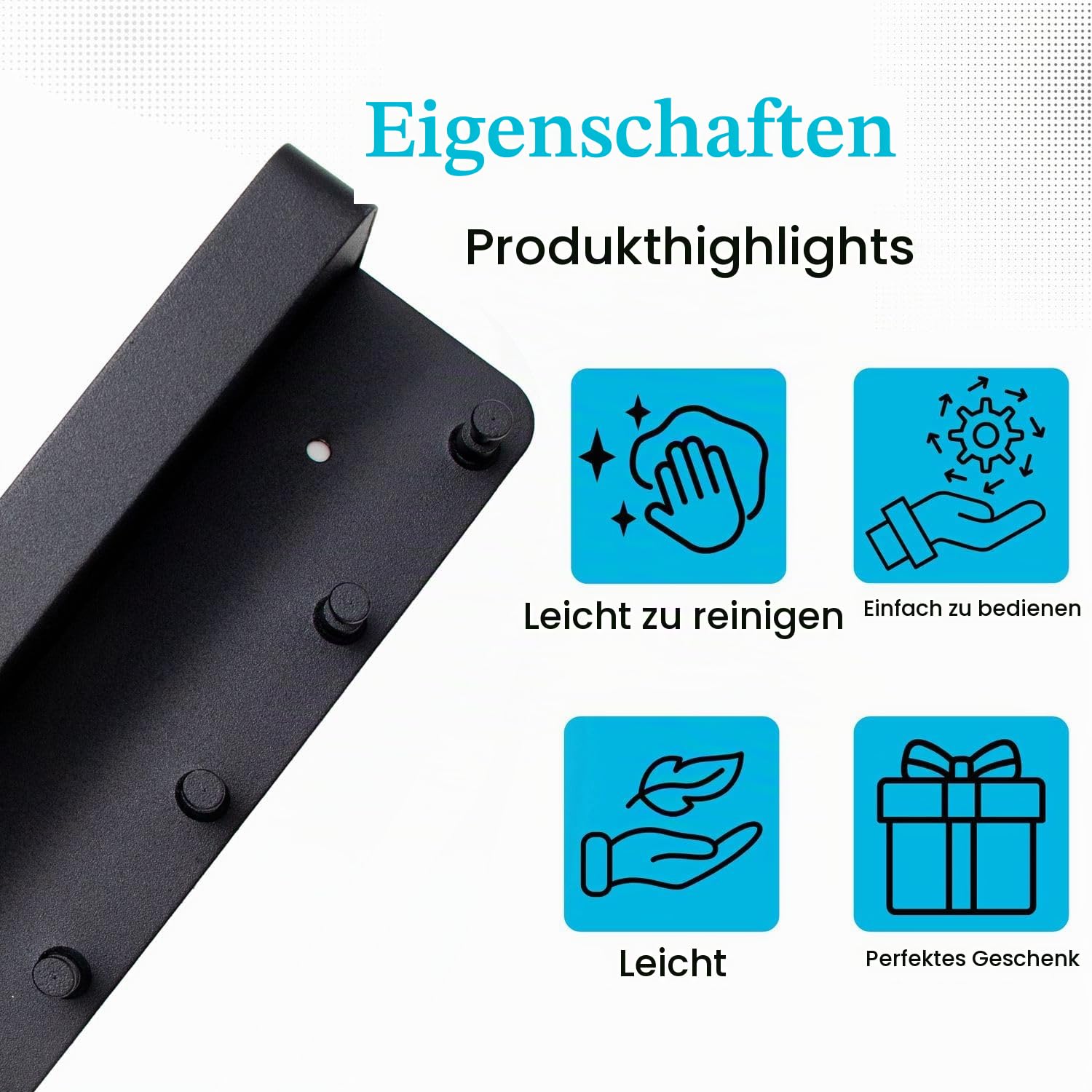 Intirilife Schlüsselbrett Schwarz 24,5 cm 6 Haken Edelstahl