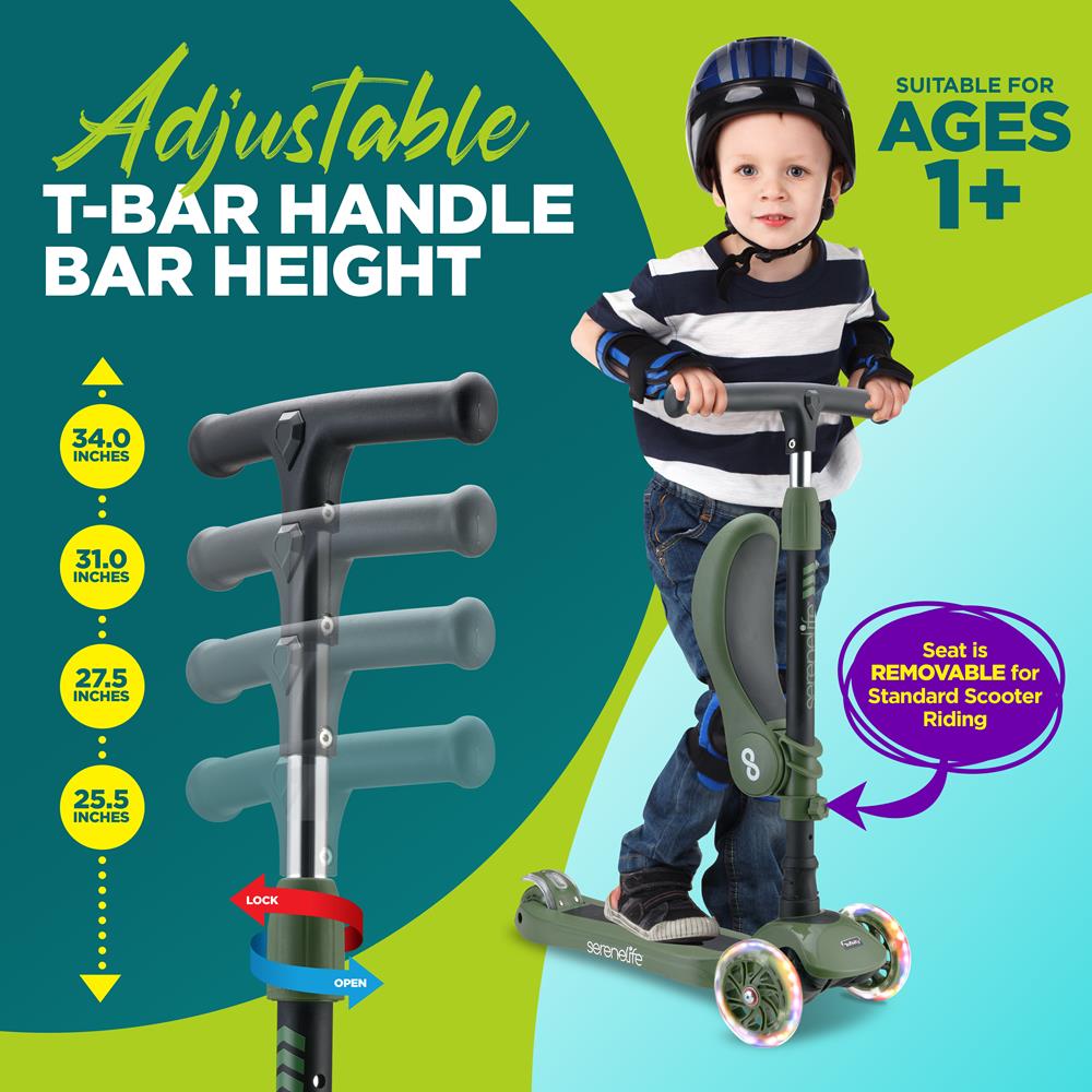 Serenelife Scooters Mini Kick Scooter Kinderroller mit Sitz LED