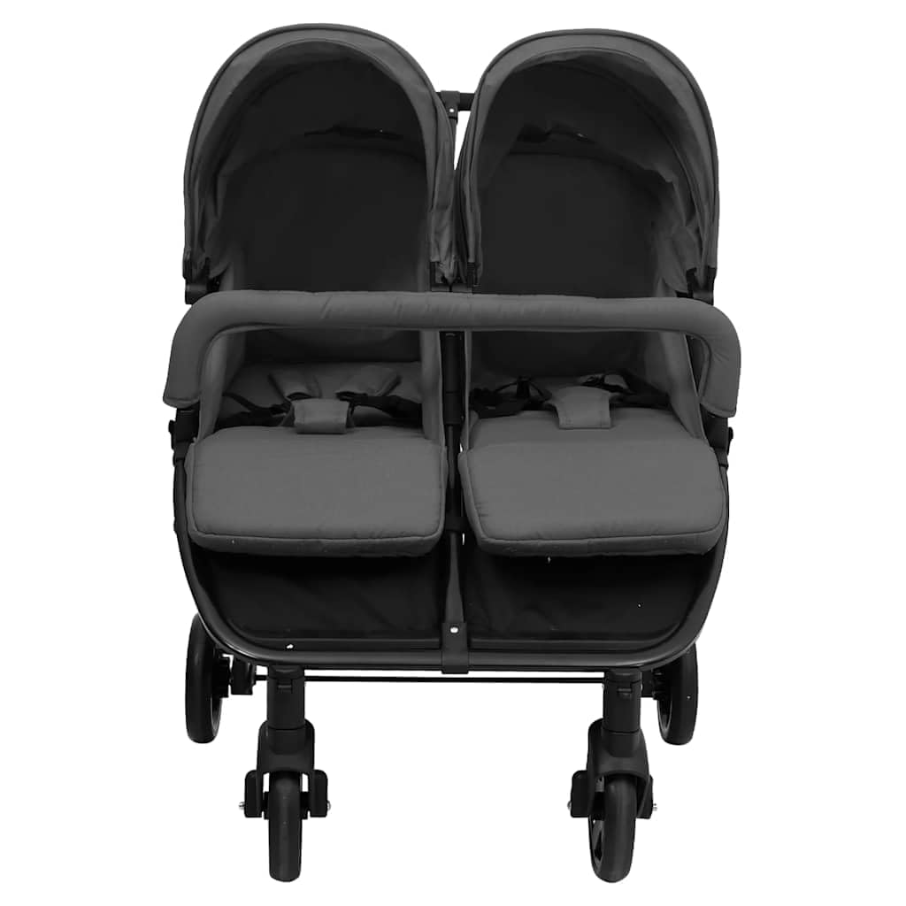 vidaXL Baby Geschwisterwagen klappbar Zwillingsbuggy Stahl dunkelgrau