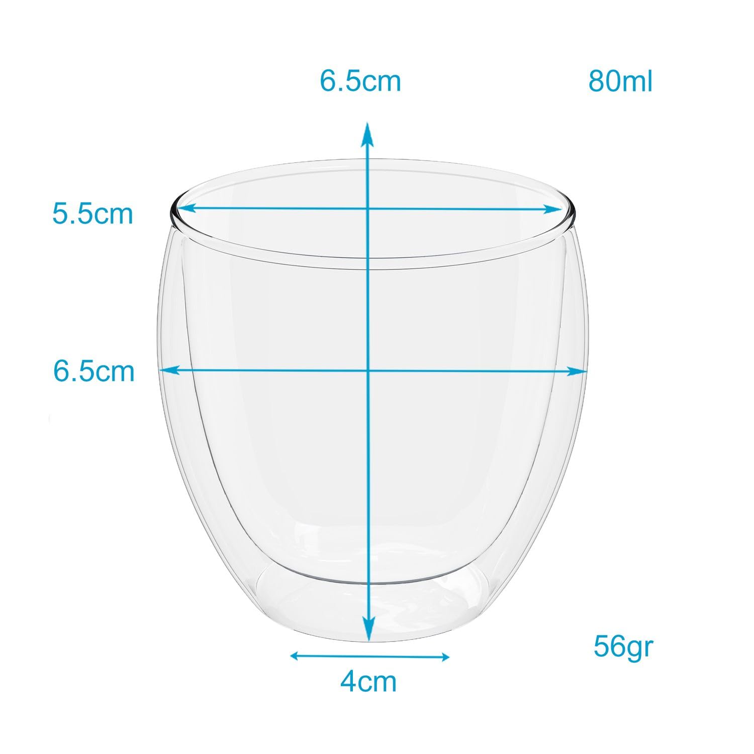 Intirilife Espressogläser doppelwandig 4x 80 ml Borosilikat