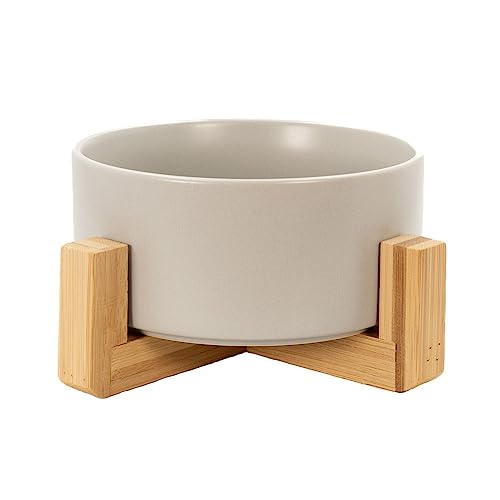 Intirilife Futternapf Keramik grau 800ml mit Bambusgestell