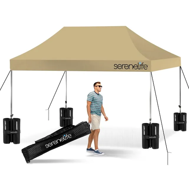 Serenelife Pavillon Faltpavillon 3x4,5m Khaki wasserdicht UPF50+