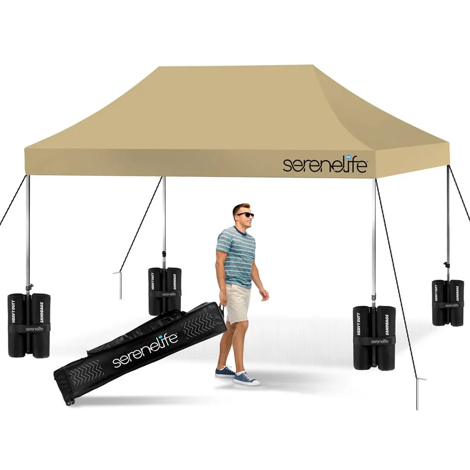 Serenelife Pavillon Faltpavillon 3x4,5m Khaki wasserdicht UPF50+