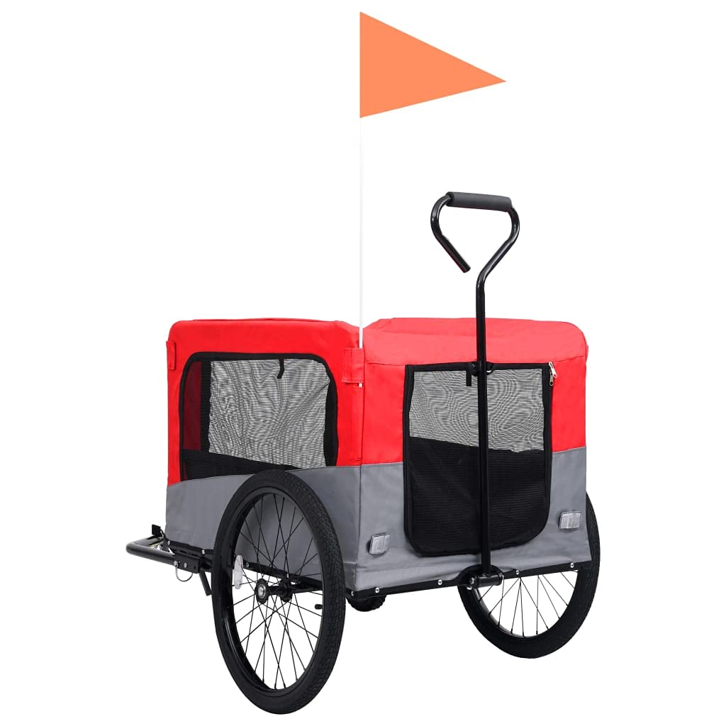 vidaXL Fahrradanhänger Hunde 2-in-1 Buggy Rot Grau