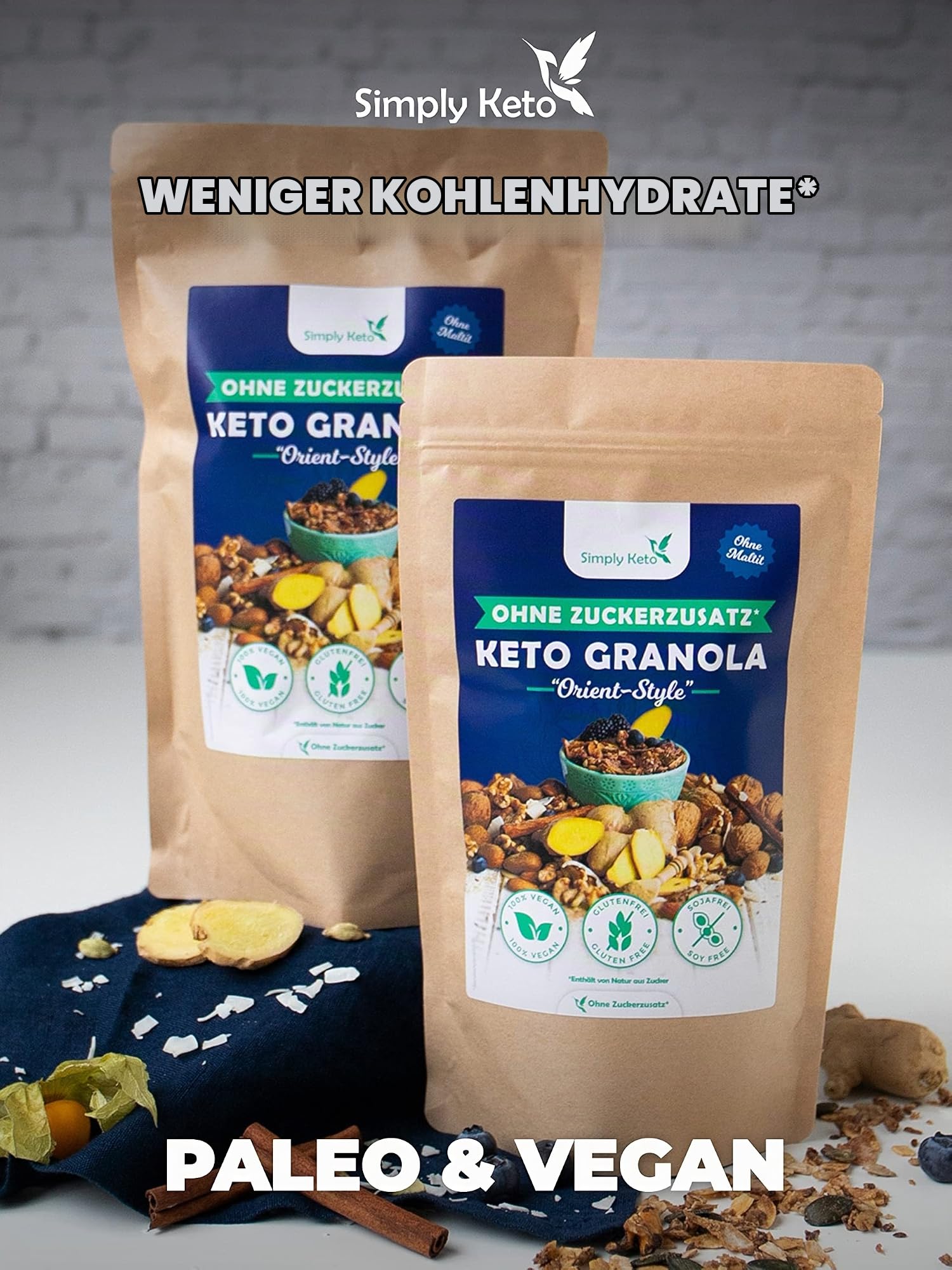 Simply Keto Knusper Granola Orient Sonne 500g ohne Zucker