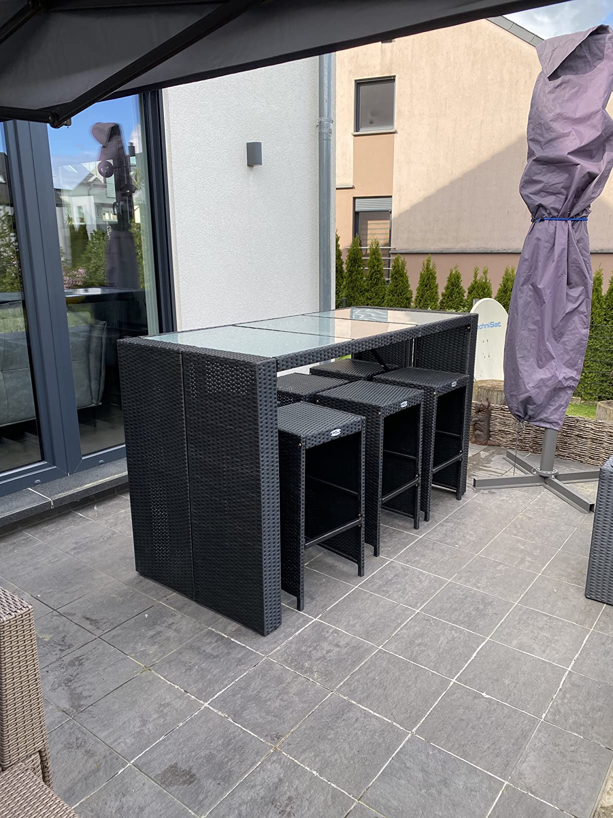 vidaXL Gartenbar Set 7-tlg Bartisch Poly Rattan Braun