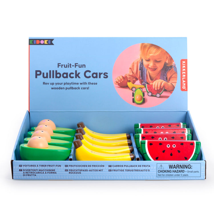 Kikkerland Kidoki Fruit-Fun Pullback Cars Rückziehauto Frucht
