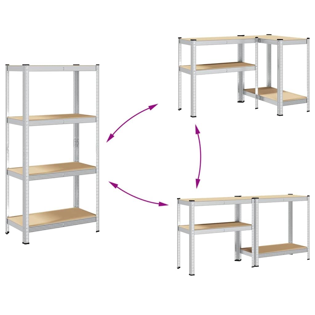 vidaXL Wirtschaft Lagerregale Silber Stahl 4 Böden 2 Stk. verstellbar