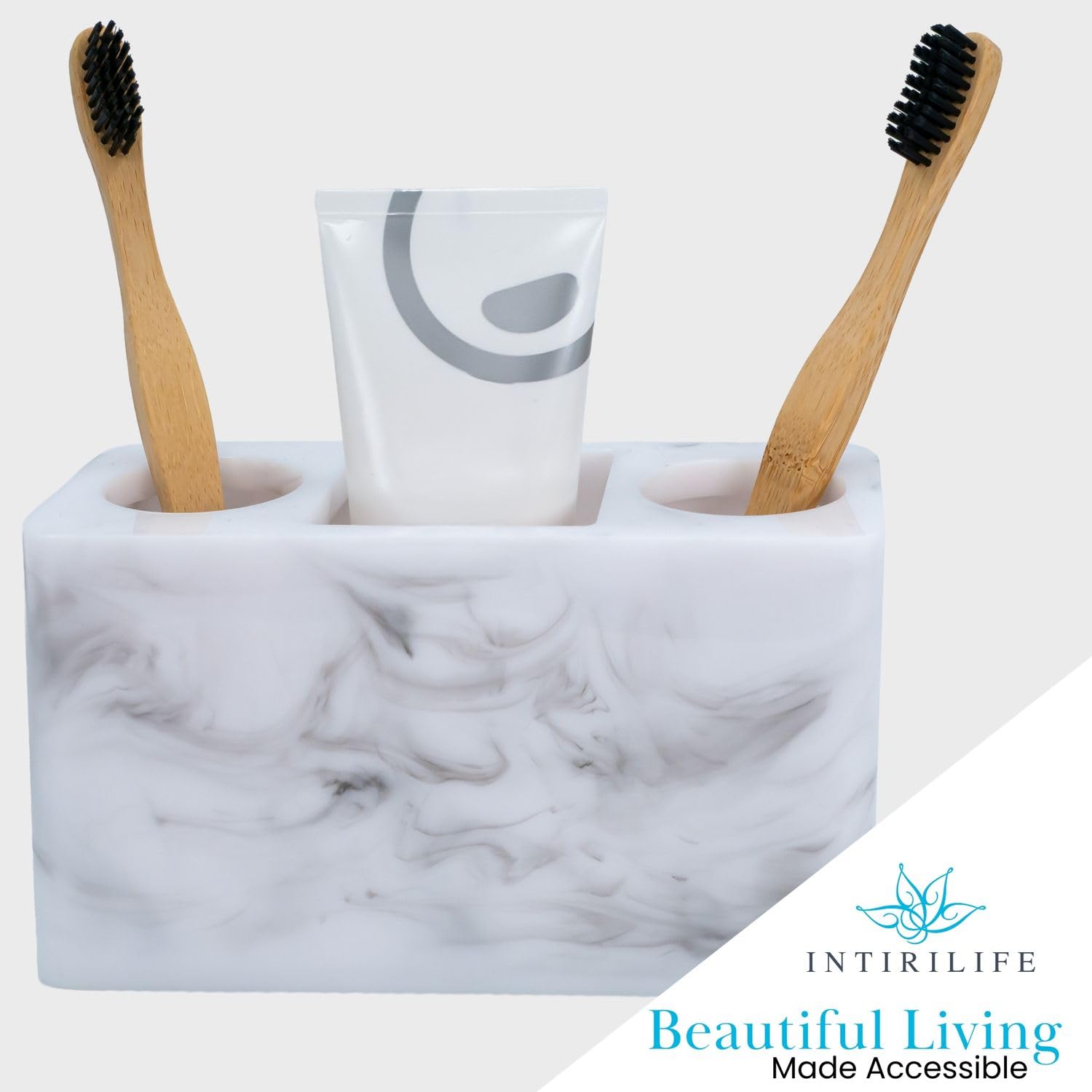 Intirilife Zahnbürstenhalter Marmor weiß Resin mit Fächern