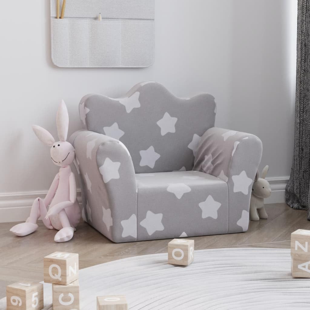 vidaXL Baby Kindersofa Hellgrau Sterne Plüsch 54x34x45 cm