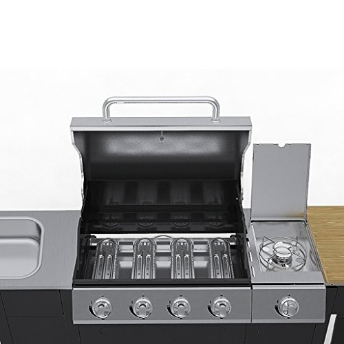 vidaXL Gas-Grill 2900W Schwarz Edelstahl mit Spüle Grillwagen