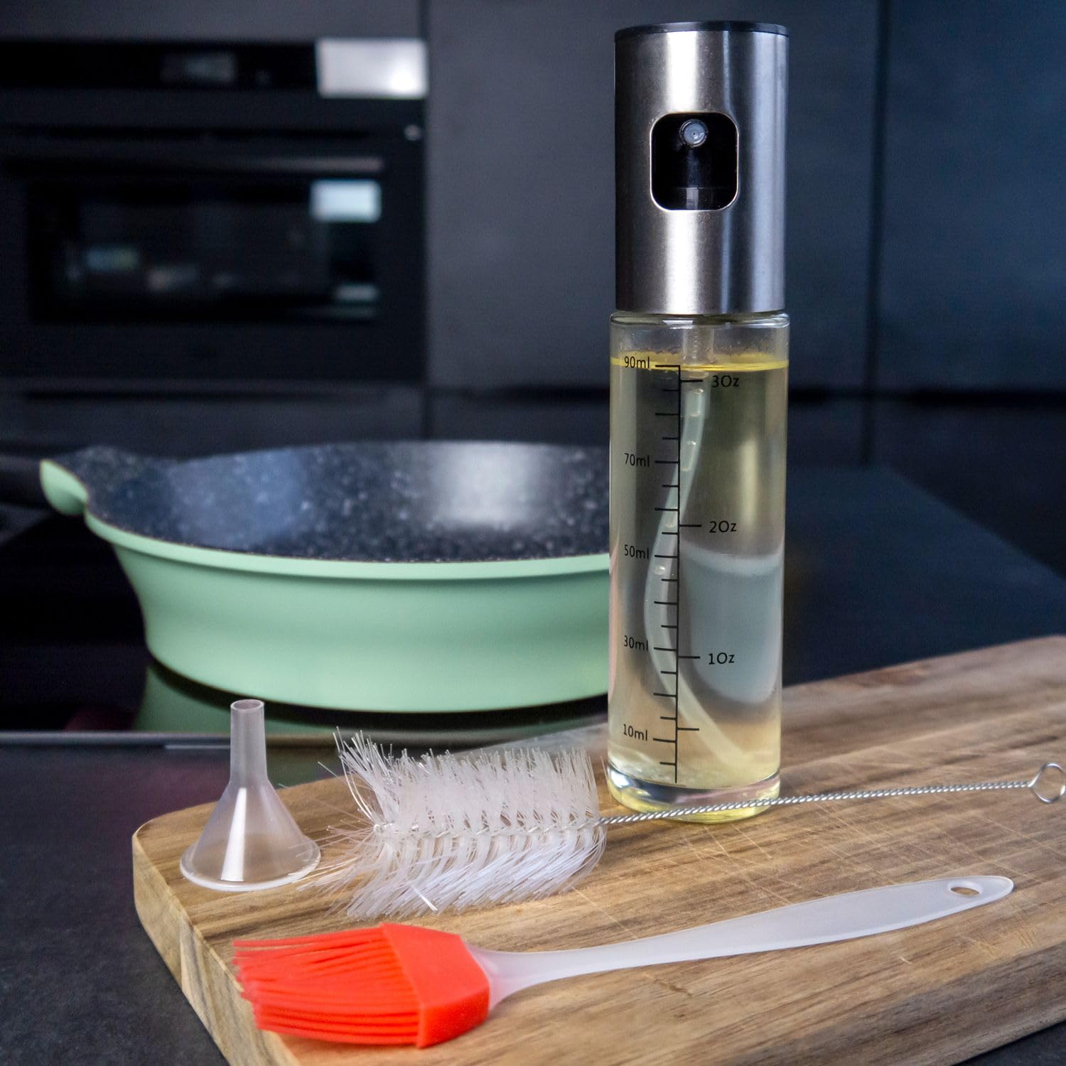 Intirilife Ölsprüher Set 4-teilig 100 ml Glas Edelstahl