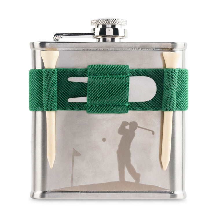 Kikkerland Kitchen Golf Flachmann Edelstahl 6oz mit Tees