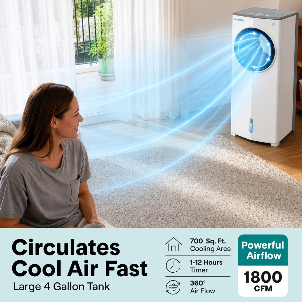 Serenelife Portable AC Luftkühler 4 Liter Weiß-Grau