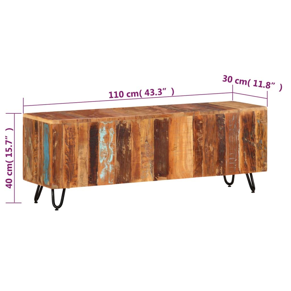 vidaXL TV Schrank Lowboard 110x30x40cm Altholz Massiv Vintage