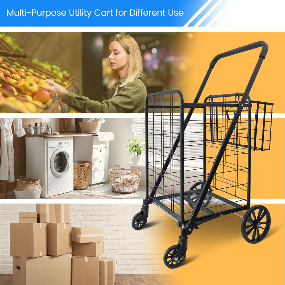 Serenelife Einkaufswagen klappbar schwarz 50 kg Trolley