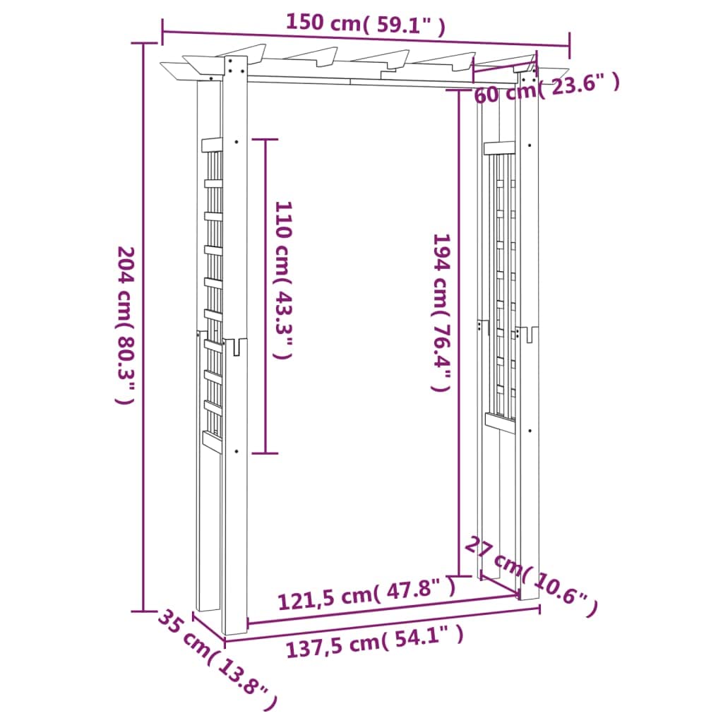 vidaXL Rosenbogen Holz 150x60x204 cm imprägniert