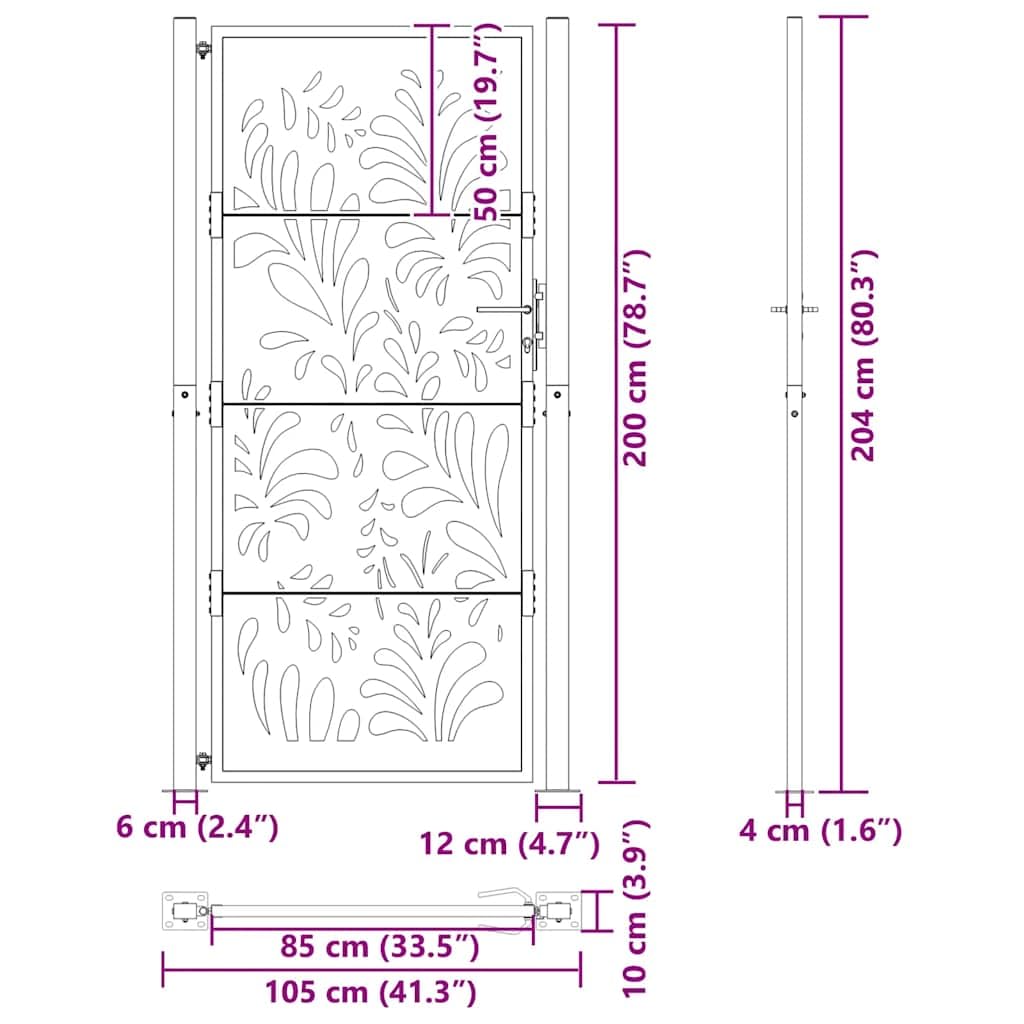 vidaXL Gartentor 100x200 cm Wetterstahl Tor Wellendesign Braun