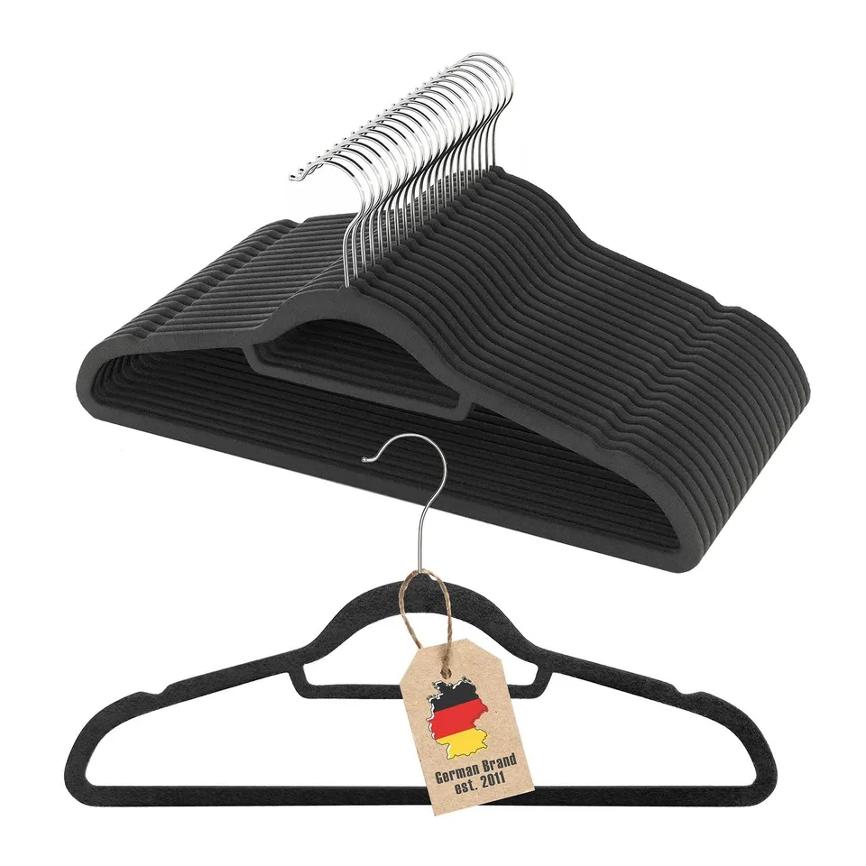 Intirilife Kleiderbügel Samt Schwarz 20 Stück 43,5 cm Antirutsch
