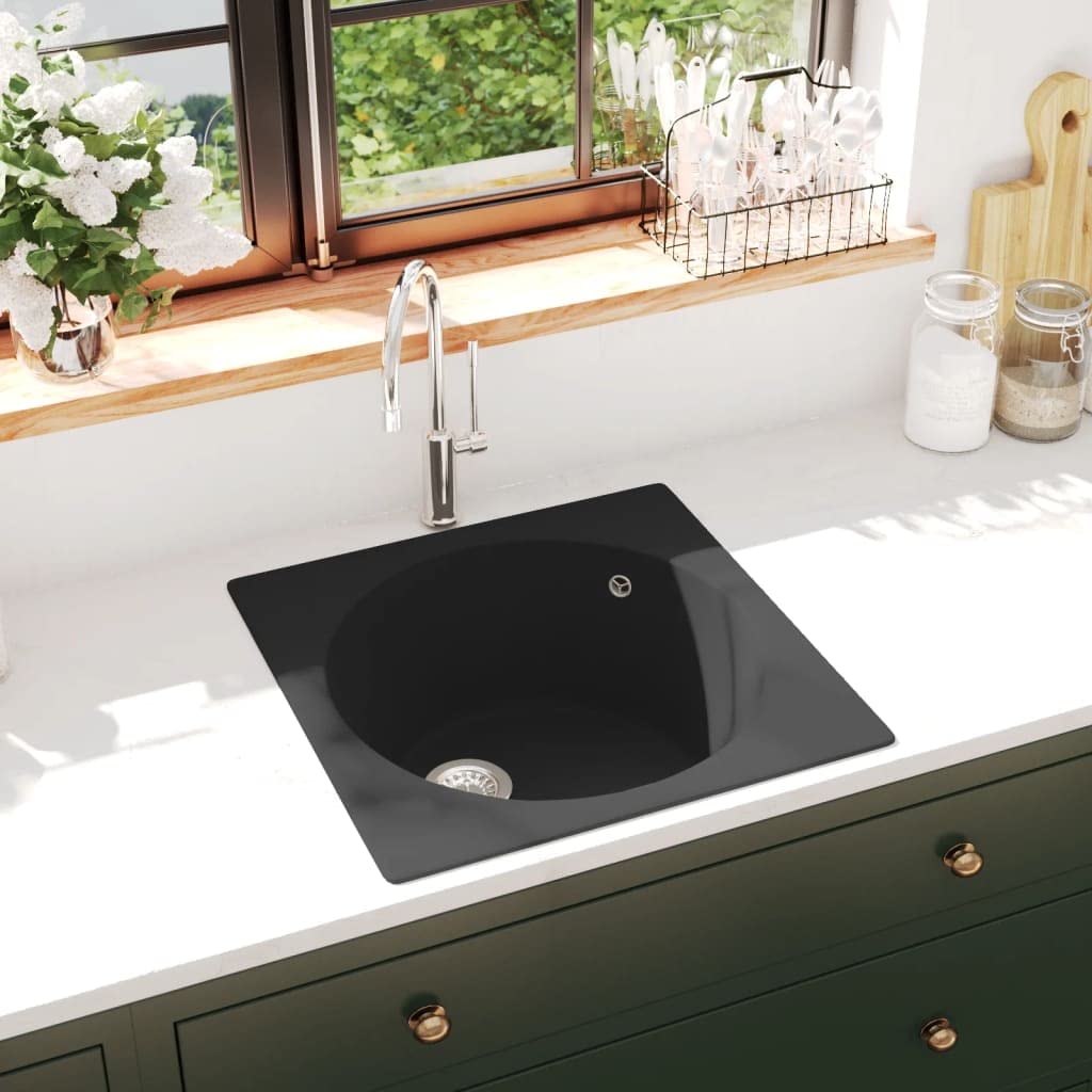 vidaXL Küchenspüle Granitspüle Schwarz Quarz 480x480 mm