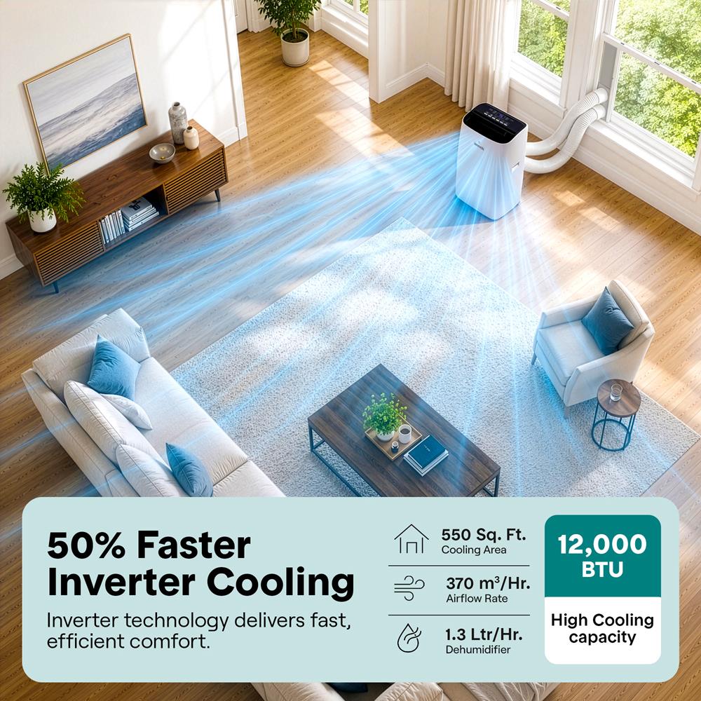 Serenelife Portable AC 12000 BTU Klimagerät Grau mit Heizung