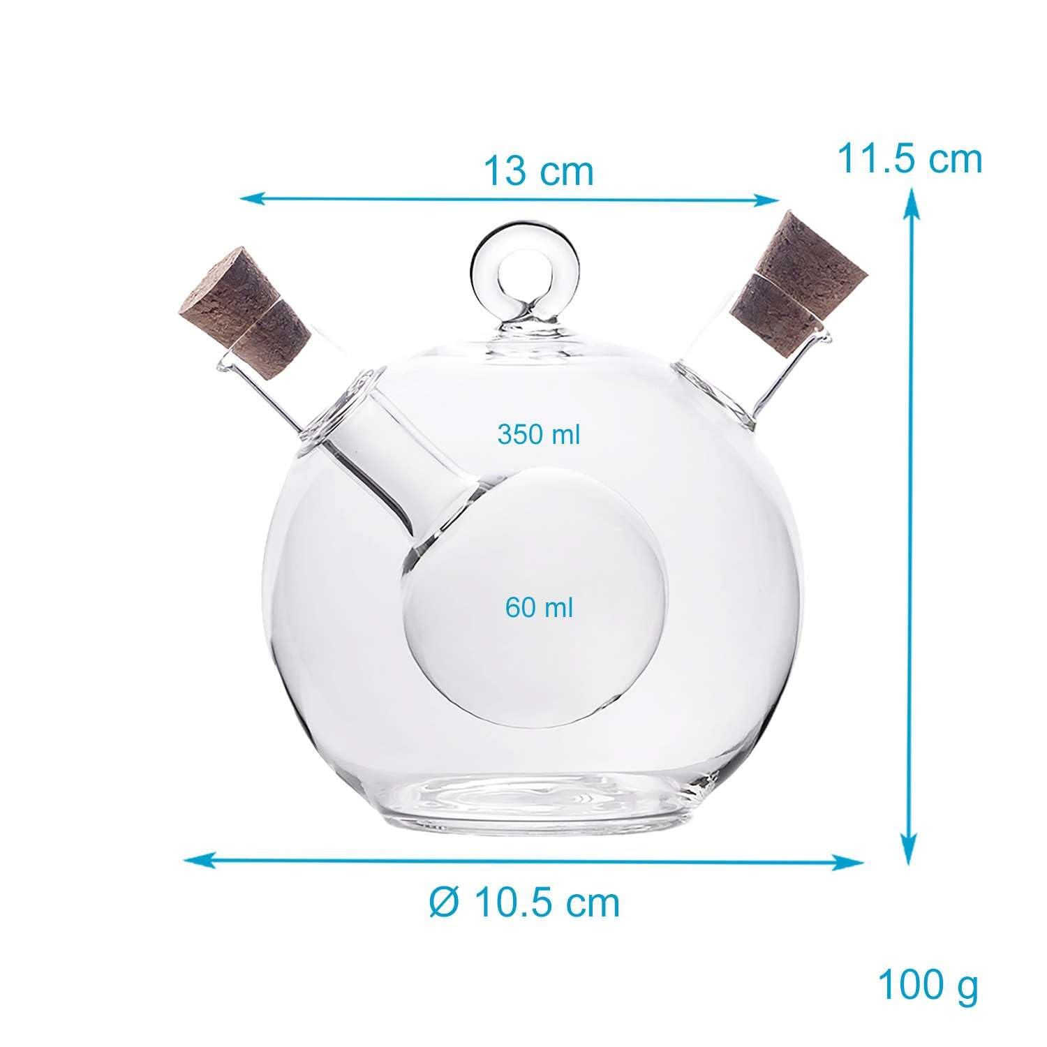 Intirilife Küche Essig- Ölspender Glas 2-in-1 350ml Korken