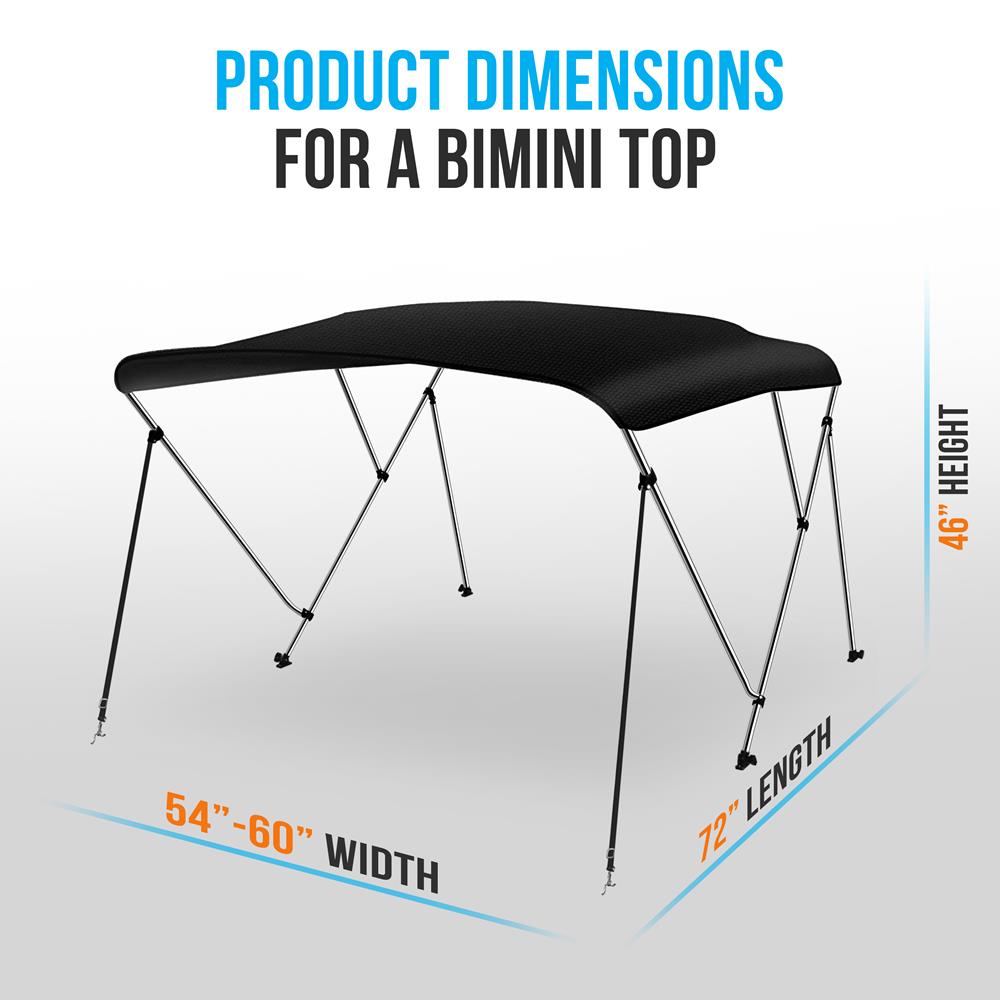 Serenelife Bimini Top 3-Bow Bootsverdeck Schwarz 600D