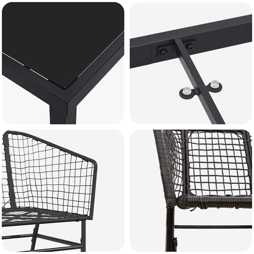 vidaXL Garten Essgruppe Schwarz Poly-Rattan 7 Stk.