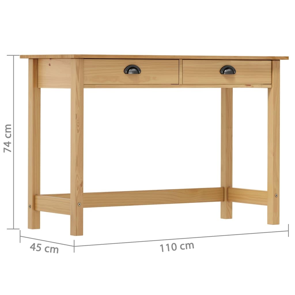 vidaXL Konsolentisch Kiefer massiv 110x45 cm Braun 2 Schubladen