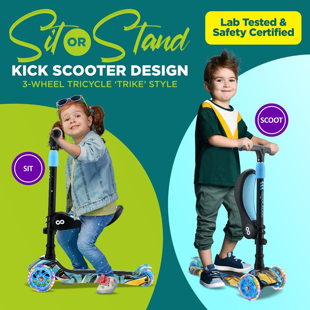 Serenelife Scooters Kinderroller 3-Räder LED Sitz klappbar