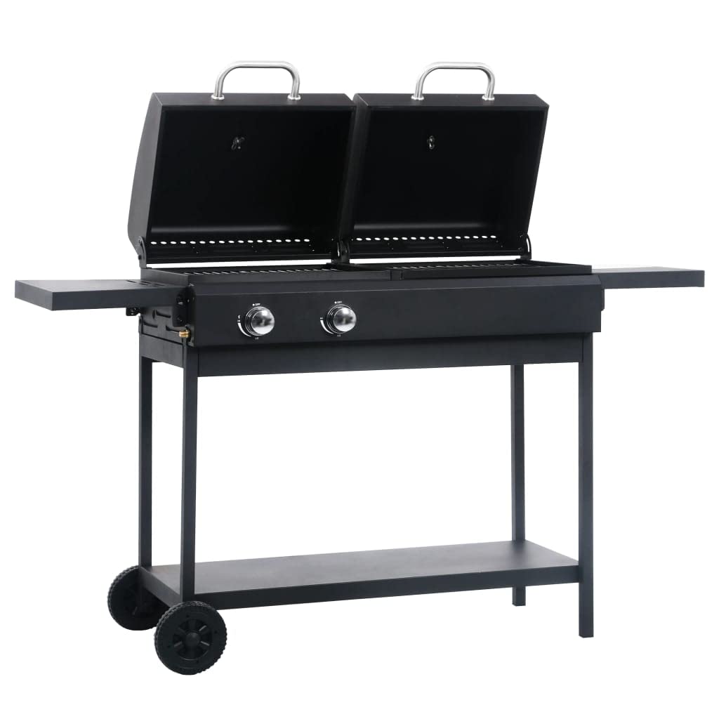 vidaXL Heim & Garten Gas-Holzkohle-Grill 2 Brenner mit Deckel