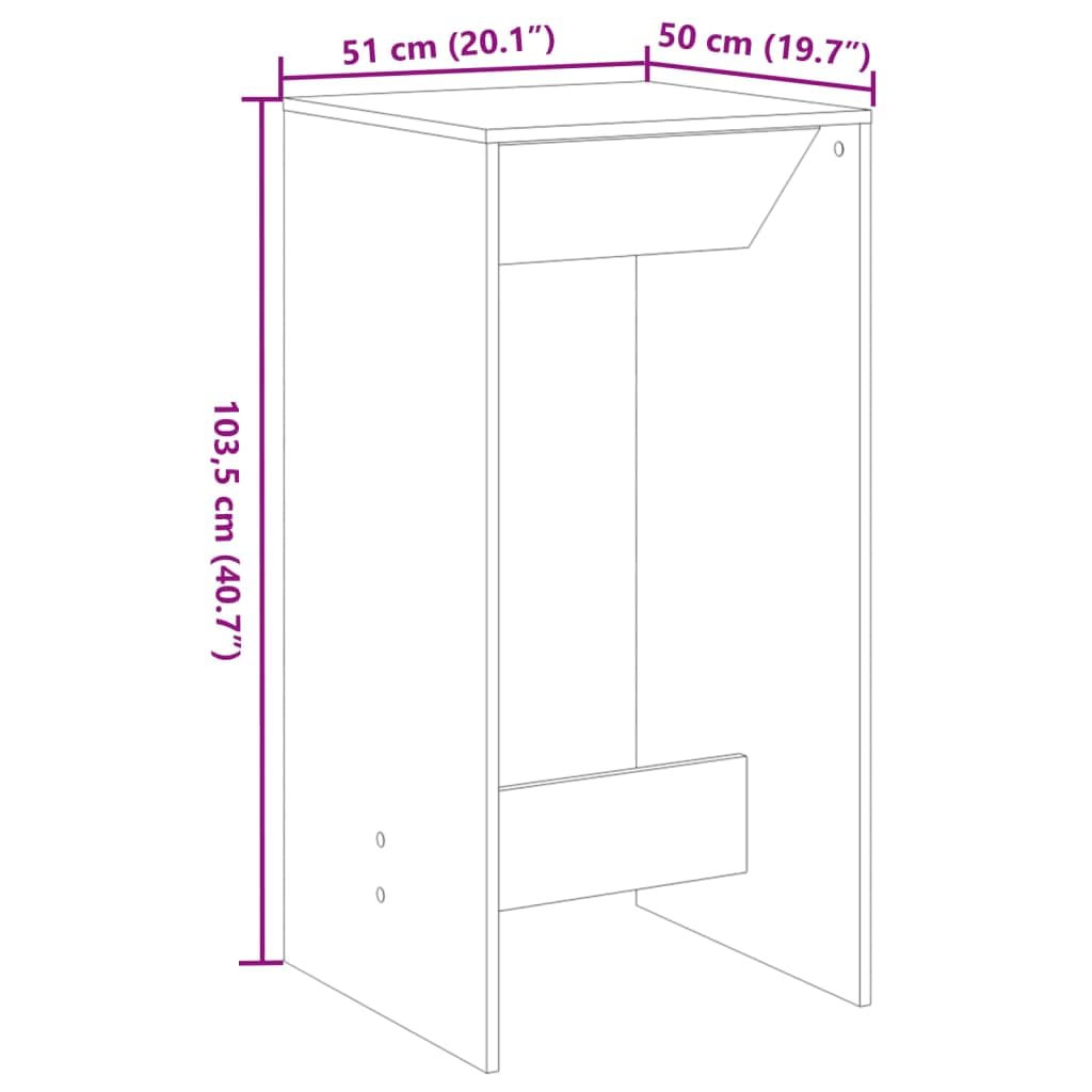 vidaXL Bartisch Weiß 51x50x103,5 cm Holzwerkstoff Hochtisch