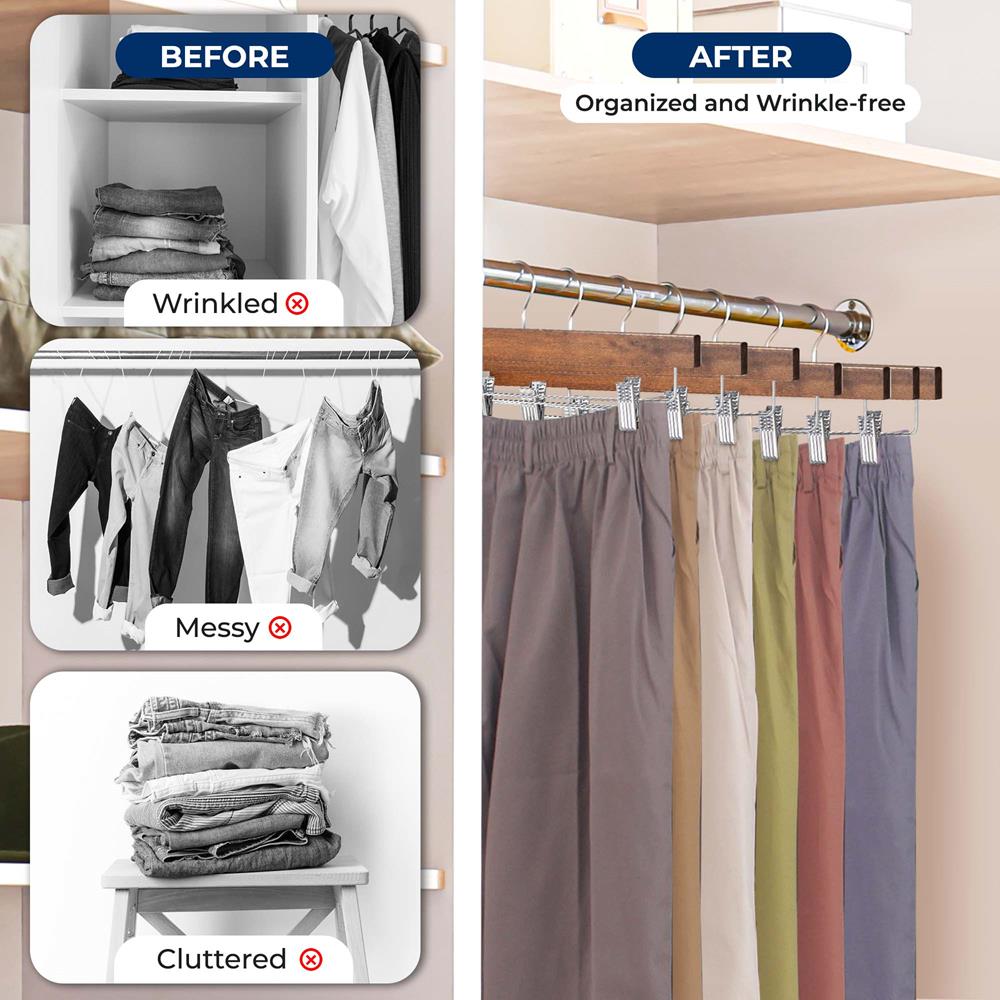 Serenelife Storage Hosenbügel Holz 30er braun mit Clips