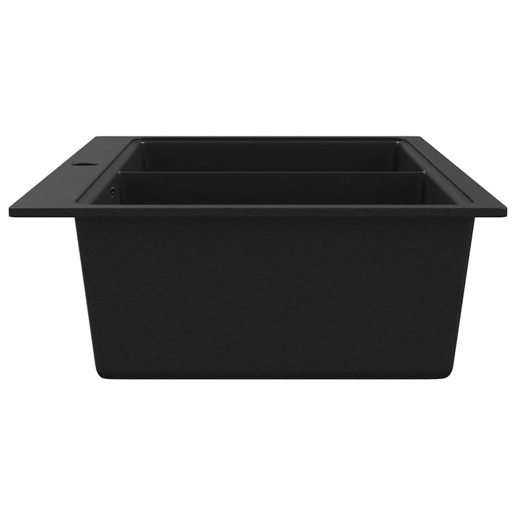vidaXL Granitspüle Doppelbecken Schwarz Einbauspüle