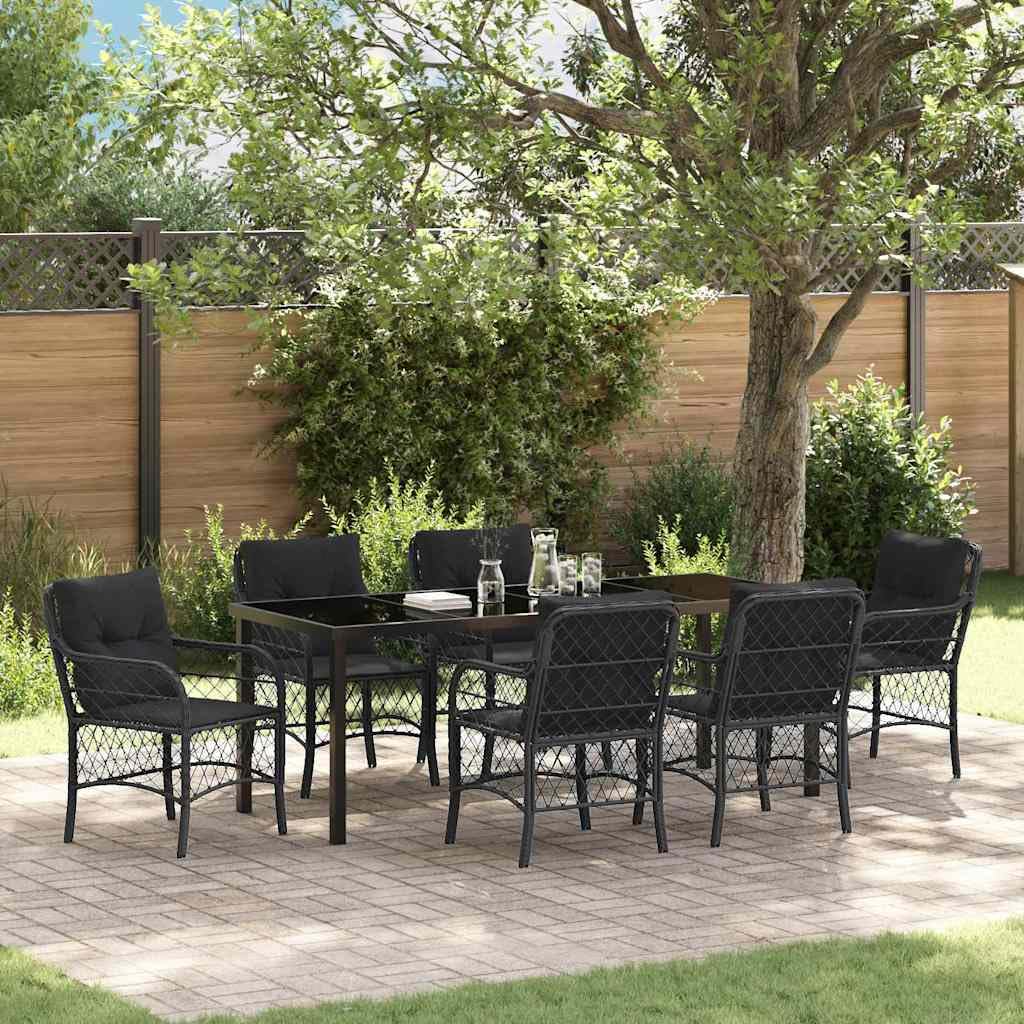 vidaXL Garten Essgruppe Schwarz Poly-Rattan 7 Stk. 6-Sitzer